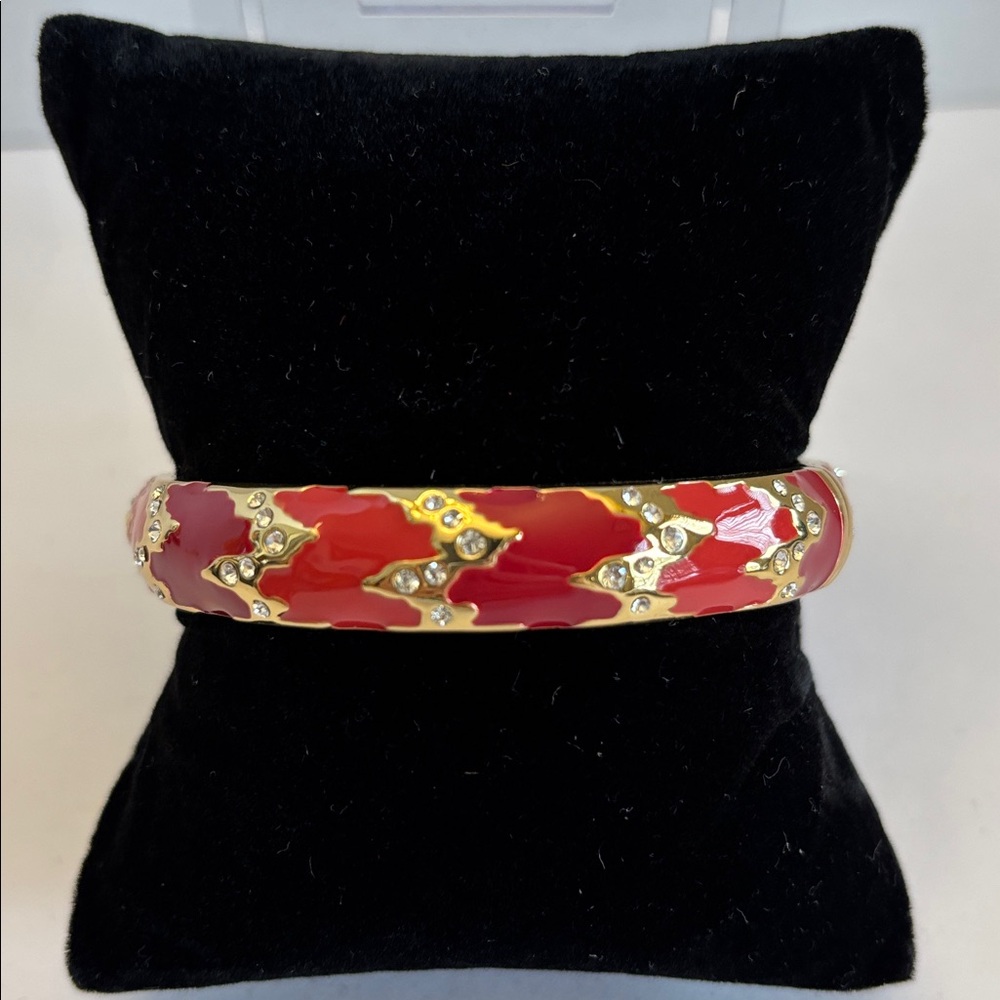 Red and Gold Enamel Bangle Hinge Bracelet